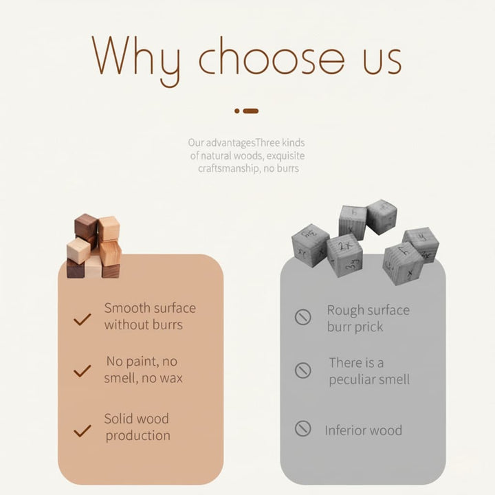 Comparison chart highlighting the advantages of choosing a product with natural wood over synthetic materials.