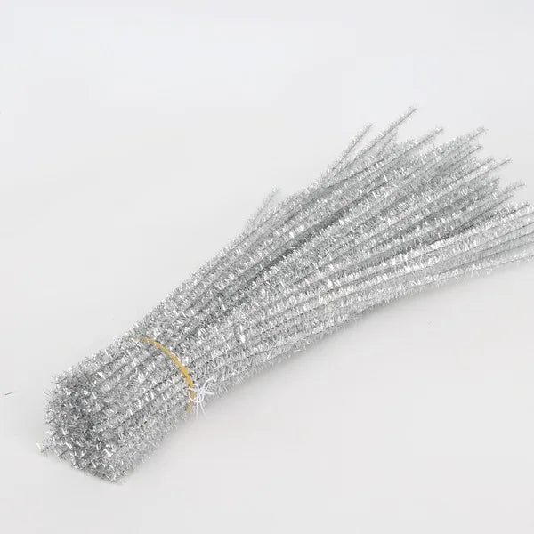 Silver tinsel on a white background