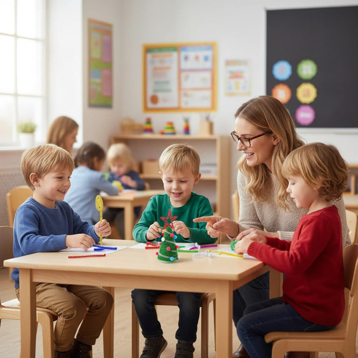 Teacher interacting with children in a classroom setting