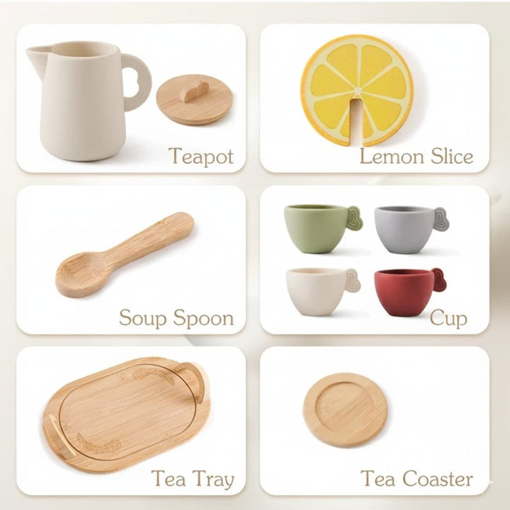 Montessori Silicone & Wood Tea Set | Pretend Play Tea Party Kit – Cuzy Mart