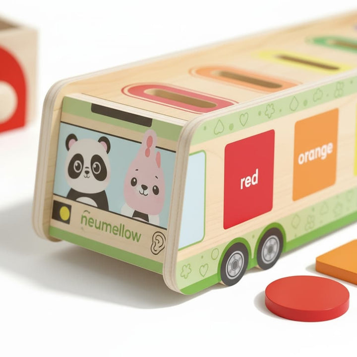 Color Bus Sorting Game Montessori Wooden Color Sorting Bus | Shape & Pattern Matching Logic ...