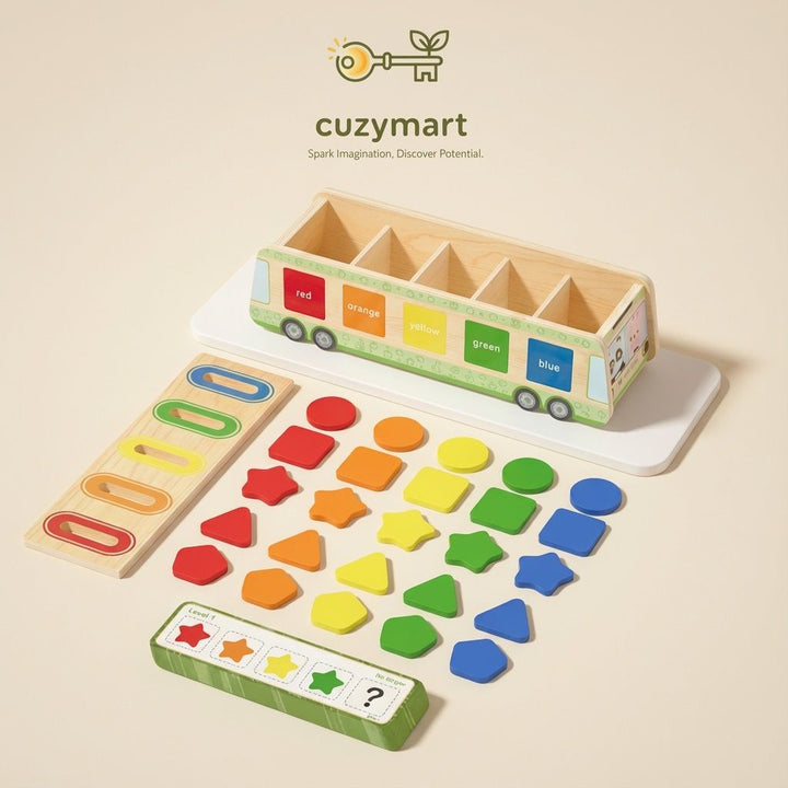 Montessori Wooden Color Sorting Bus | Shape & Pattern Matching Logic ...