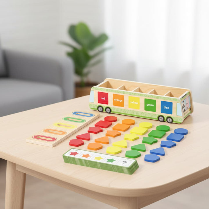 Montessori Wooden Color Sorting Bus | Shape & Pattern Matching Logic ...