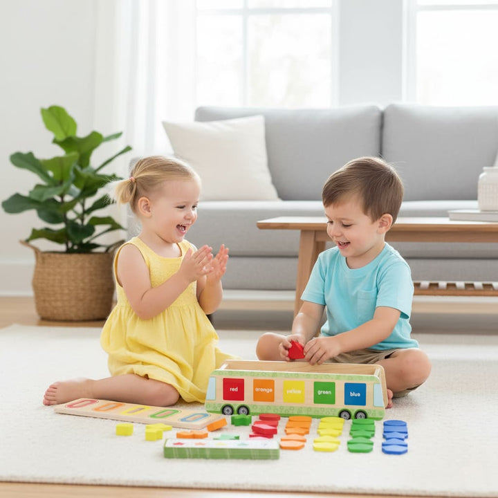 Montessori Wooden Color Sorting Bus | Shape & Pattern Matching Logic ...