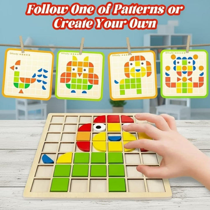 Montessori Wooden Pattern Blocks | Geometric Tangram & Mosaic Puzzle ...