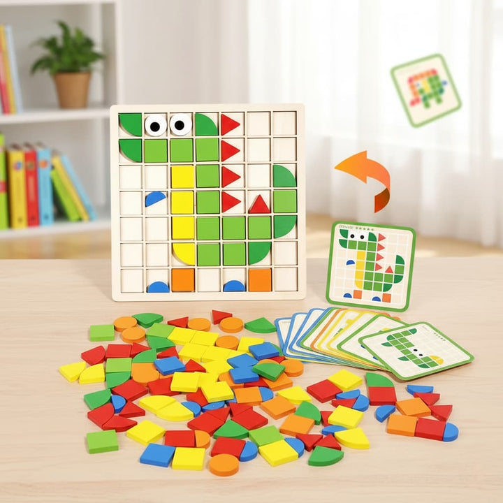 Montessori Wooden Pattern Blocks | Geometric Tangram & Mosaic Puzzle ...