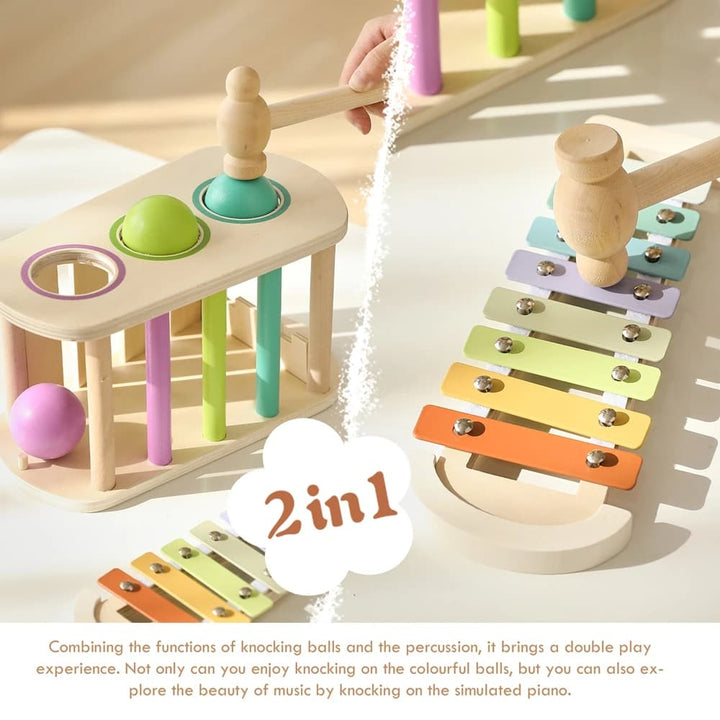 Montessori Wooden Pounding Bench & Xylophone | 2-in-1 Musical Hammer ...