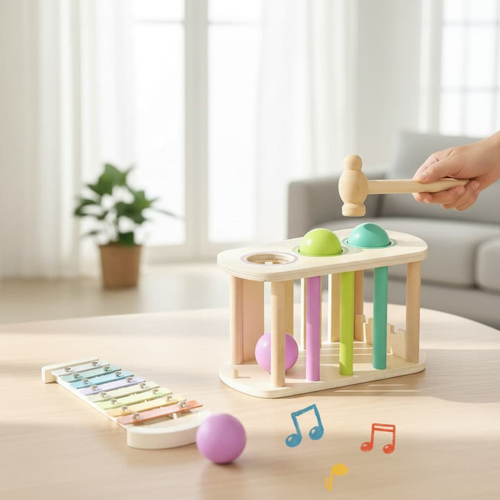 Montessori Wooden Pounding Bench & Xylophone | 2-in-1 Musical Hammer ...